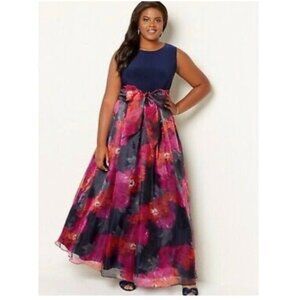 Eliza J Women's Jersey Black And Red Floral Ball Gown - 4